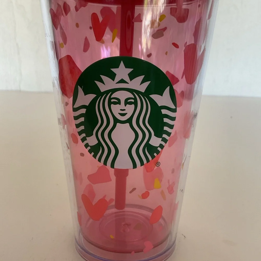 Starbucks 2020 NWT Valentines Day Pink Heart Cold Cup Tumbler 16 ounce